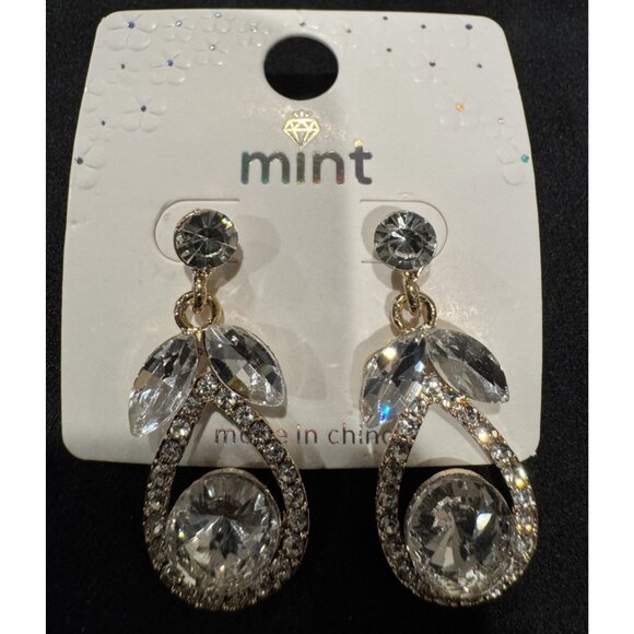 Mint Faux Crystal Gold Rhinestone Earrings Party Wedding Cruise NEW - Picture 2 of 6